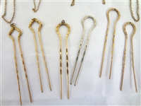 (13) Victorian Gold Filled Pince Nez Hair Pins and Chains