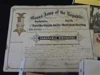 (8) Civil War Documents: Checks, War Record, GAR Discharge, Postcard, Others