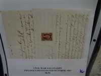 (7) Civil War Documents: Muster Roll, Bugler Certificate, Tax Documents, Letters, Discharge, Others