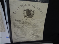 (7) Civil War Documents: Muster Roll, Bugler Certificate, Tax Documents, Letters, Discharge, Others