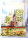 (5) Original Watercolor Paintings on Paper Russian Orthodox Churches Signed