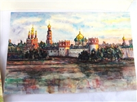(5) Original Watercolor Paintings on Paper Russian Orthodox Churches Signed