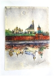 (5) Original Watercolor Paintings on Paper Russian Orthodox Churches Signed