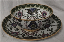Large Chinese Enamel on Glazed Porcelain Bowl & Platter