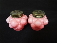 Consolidated Glass Co. Quilted Pink Condiment Set Early 20th Century