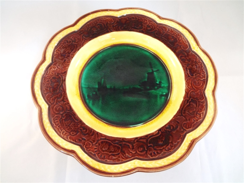 Wedgwood Majolica Scalloped Edge Cake Stand Windmill Motif