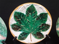 (4) Majolica Plates: Etruscan Cauliflower, George Jones Chestnut