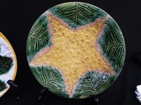(4) Majolica Plates: Etruscan Cauliflower, George Jones Chestnut