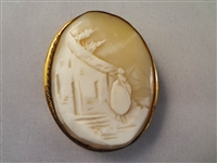 (2) Victorian Carved White Shell Cameos: Portrait and Landscape