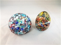 (2) Murano Millefiori Scattered Canes Paperweights