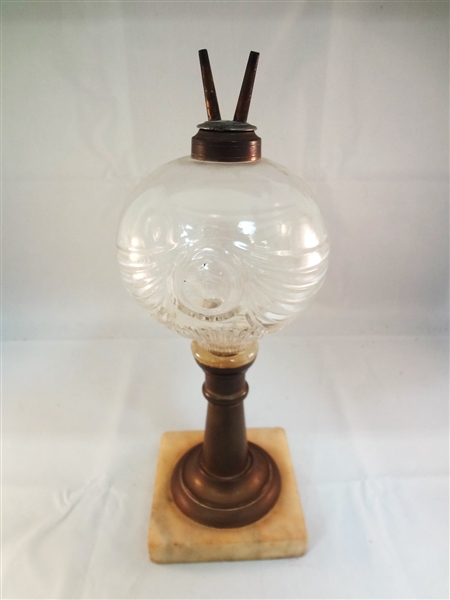 Lincoln Drape Glass Whale Oil Lamp Original Double Camphene Burner