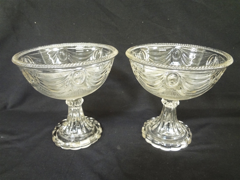 EAPG Lincoln Drape Glass Open Compotes
