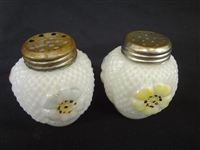 Consolidated Glass Co. Cosmos Cruet, (2) Pairs Salt and Peppers