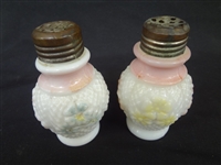 Consolidated Glass Co. Cosmos Cruet, (2) Pairs Salt and Peppers