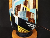 Mid Century Modern Cityscape Table Lamp Signed