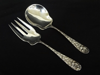 Sterling Silver Serving Fork and Spoon Shofield Co. "Baltimore Rose"
