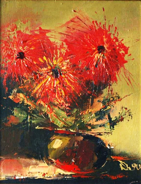Bulgarian Oil Painting on Masonite "Asters"