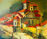Bulgarian Oil Painting on Masonite Nessebar 1990