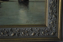 Oil on Board Unknown Artist Coastal Windmill