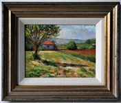 Italian Oil on Board Poppy Field Circa Mid 20th Century