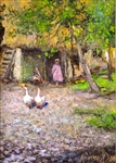 Ivan Krisjuk (Russian 1944) Oil on Canvas Village Courtyard I