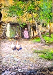 Ivan Krisjuk (Russian 1944) Oil on Canvas Village Courtyard I