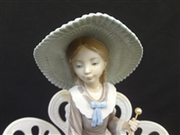 Lladro Girl on Bench with Parasol 1978
