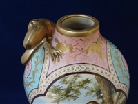 Austrian Hand Painted Bulbous Lizard Handle Vase
