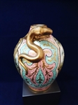 Austrian Hand Painted Bulbous Lizard Handle Vase