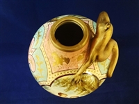 Austrian Hand Painted Bulbous Lizard Handle Vase