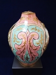 Austrian Hand Painted Bulbous Lizard Handle Vase