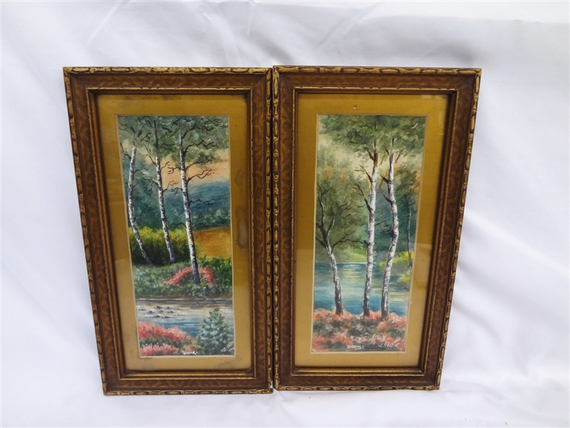 Pair Original Watercolor Paintings F.D. Barton 1920