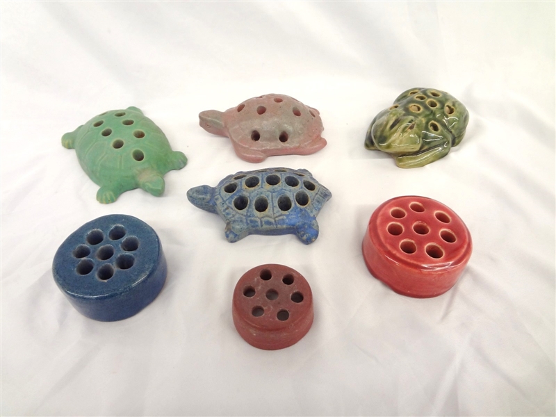 (7) Figural Flower Frogs: Fulper, Majolica, Japan