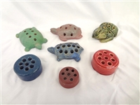 (7) Figural Flower Frogs: Fulper, Majolica, Japan