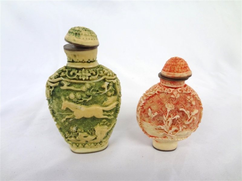 (2) Carved Snuff Bottles