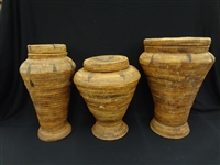 (3) Large Oversize African Reeded Lidded Baskets/Food Storage