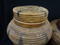(3) Large Oversize African Reeded Lidded Baskets/Food Storage