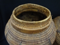 (3) Large Oversize African Reeded Lidded Baskets/Food Storage