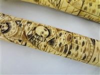 Pair Japanese Dagger Fighting Knives in Bone Carved Scabbards
