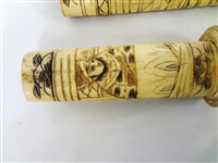 Pair Japanese Dagger Fighting Knives in Bone Carved Scabbards