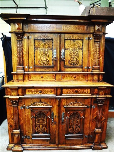 Gothic Revival 2 Piece Cabinet Cupboard Wrought Iron Fixtures