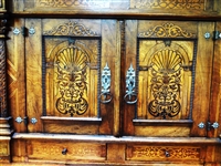 Gothic Revival 2 Piece Cabinet Cupboard Wrought Iron Fixtures