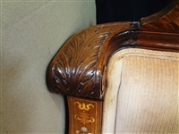 High Back Inlaid Mother of Pearl Wood Highback Sofa Paw Feet