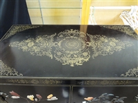 Chinese Export Lacquered Bombay Chest Stone Inlay Bird Decor