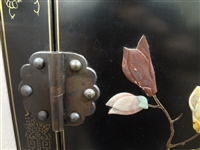 Chinese Export Lacquered Bombay Chest Stone Inlay Bird Decor
