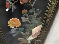 Chinese Export Lacquered Bombay Chest Stone Inlay Bird Decor
