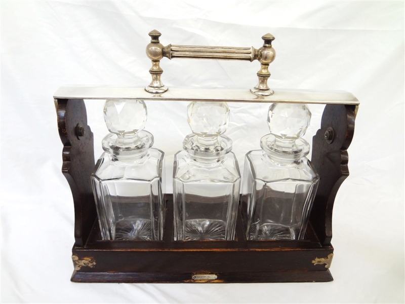 Tiffany and Co. Betjemanns Tantalus Nickel and Oak Decanter Set
