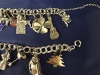 (2) Sterling Silver Charm Bracelets With 23 Charms 