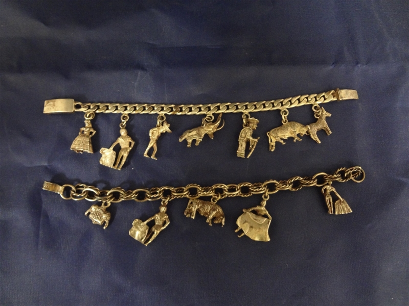 (2) Sterling Silver Charm Bracelet With 12 Charms 