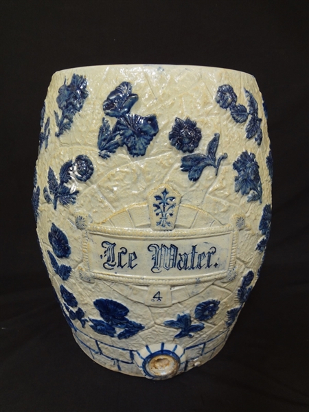 Whites Utica Salt Glaze 4 Gallon Water Cooler "Ice Water"